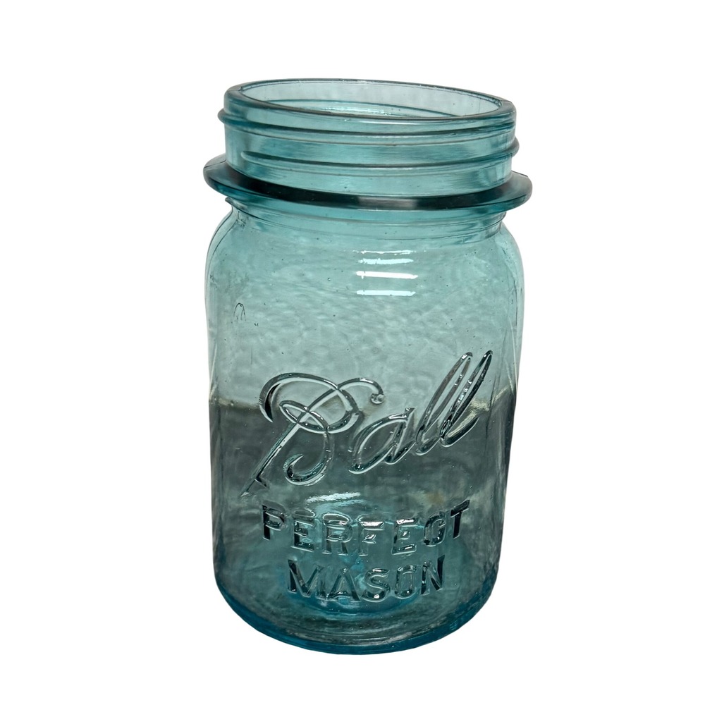 Vintage Ball Perfect Mason Jar Aqua Blue Glass Pint Size Number 5 Base Embossed
